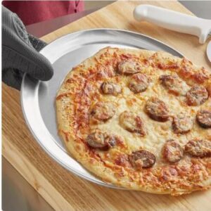 Bandeja para pizza de aluminio con borde ancho de 12" 24 pzas por caja