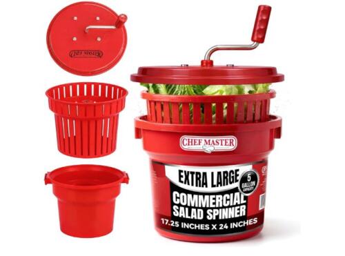 Secador y centrifugadora de ensaladas comercial Chef Master de 5 galones Centrifugadora manual de lechugas y lavadora de frutas con colador
