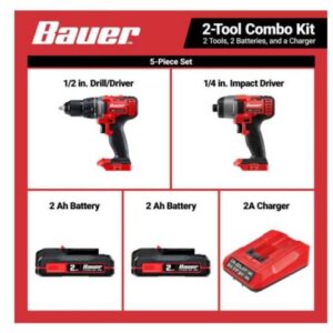 Kit de taladro y atornillador de impacto BAUER de 20 V con 2 herramientas